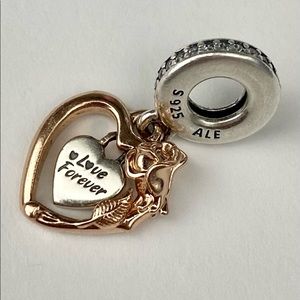 Pandora Heart & Rose Flower Dangle Charm